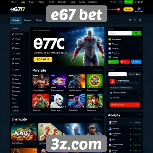 Interface do usuário do site e67 bet